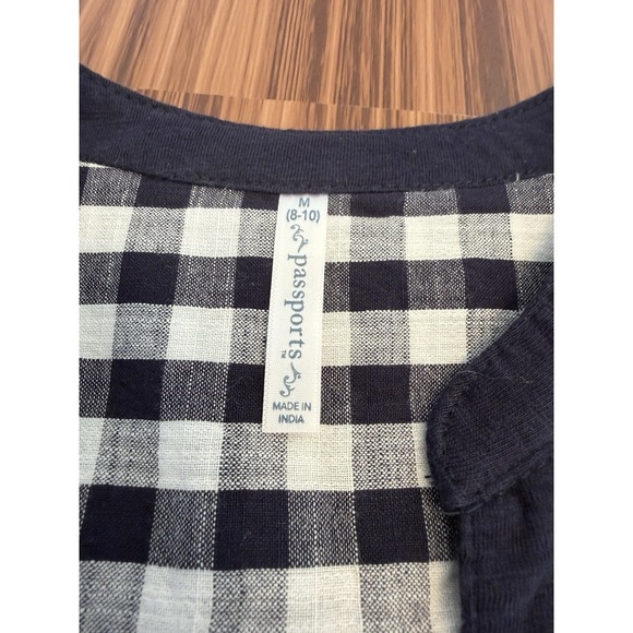 Passports 100% Cotton Sleeveless Navy Gingham Top Cottagecore Classic Beach Sz M - Picture 4 of 6